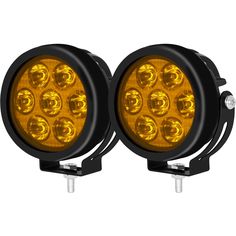 two yellow leds are shown on the front and side of each light, one is turned