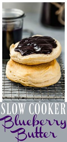 a stack of blueberry butter cookies sitting on top of a cooling rack