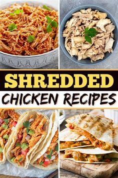 shredded chicken recipe collage with text overlay