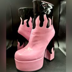 Platform Boots From My Personal Shoe Brand Vegan Leather 5 Inch Heel 2inch Platform Size 37 Uk Size (6 1/2 Us) New Condition, Never Worn Black And Pink Platform Boots, Fashion Lessons, Pink Platform Boots, Black Flame, 5 Inch Heels, Platform Boots, Pink And Black, Shoe Brands, Vegan Leather