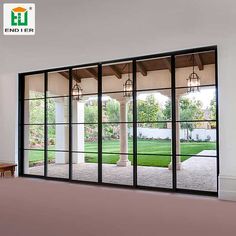 an open living room with sliding glass doors