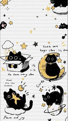 an image of cats and stars on lined paper