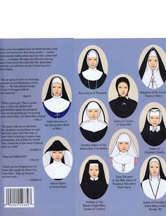 a book with pictures of people in nun costumes and names on the front cover is shown