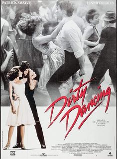 a movie poster for dirty dancing with two people hugging each other and dancers in the background