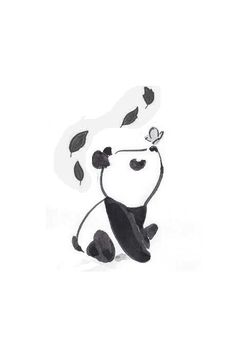 a black and white drawing of a panda bear