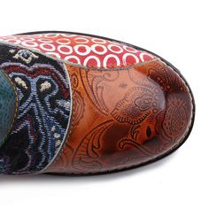 Create a spark of fashion while wearing our Clover Boho Hippie Low Heel Boots. Paisley designs and circular swirling prints come together with colorful hues splashed on genuine leather to form stylish boots that can be worn day or night. Their low heels keep them easy to wear allowing you to keep them on for hours on end in ease. These boots buckle up creating a unique look that will turn heads. Strap them on for an instant personality-packed boho-chic look! Specifications Upper Material: Genuin Look Boho Chic, Low Heel Boots, Genuine Leather Boots, Stylish Boots, Hippie Dresses, Paisley Design, Boot Accessories, Brand Collection, Brown Shoe