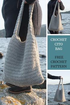 the crochet tote bag is on display