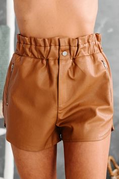 Be Cute And Stylish In These Tan, Paperbag Waist, Faux Leather Shorts! $40, FAST AND FREE US SHIPPING! Faux Leather Shorts, Flying Monkey Jeans, Chenille Sweater, Look Older, Ladies Of London, Jeans Size Chart, Leather Shorts, Faux Leather Leggings, Style Mistakes