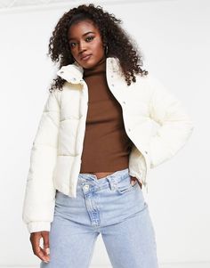 Pimkie puffer coat in off white | ASOS Down Puffer Jacket, Europe Fashion, White Jacket, Padded Jacket, Fashion History, Puffer Coat, High Collar, Jacket Outfits