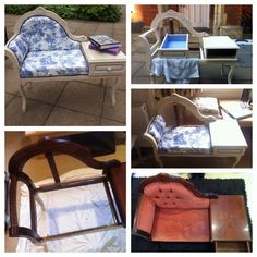 several pictures of different chairs and tables in various stages of being upholstered with fabric