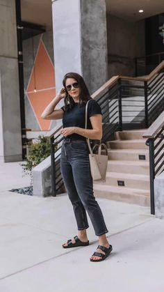 Birkenstock Work Outfit Summer, Birkenstock Black Big Buckle Outfit, Patent Leather Birkenstocks Outfit, Jeans And Birkenstocks Outfits Summer, Birkenstock Outfit 2023, Birkenstock Women Sandals, Navy Birkenstocks Outfit, Birkenstock Kumba Outfit, Waterproof Birkenstocks Outfit