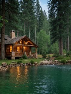 Log Cabin by the Lake 🔥 Mansion In The Woods, Cabin By The Lake, Alaska Cabin, Timber Cabin, Little Cabin In The Woods, House In Nature, Mountain Living, Winter Cabin