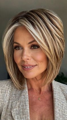 Hairstyles for Women Over 50 2025 Hair Trends For Women Over 40, Chin Length Hairstyles, Blonde Layered Hair, Flattering Hairstyles, Timeless Looks, Hair Maintenance Tips, Blonde Layers, Chin Length, Polished Hair