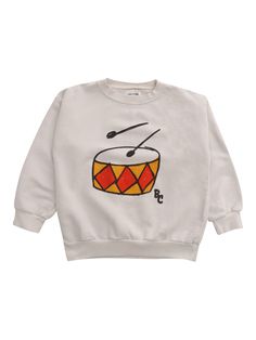 Bobo Choses white sweatshirt for children in organic and recycled cotton, crew neck, contrasting print on the front.Composition: 65% Organic Cotton 35% Recycled Cotton Crew Neck Sweatshirt With Letter Print For Playtime, White Organic Cotton Tops With Ribbed Cuffs, Casual White Organic Cotton Sweater, Playful Graphic Print Sweatshirt For Playtime, Graphic Print Sweatshirt For Playtime In Fall, Playful Graphic Print Sweatshirt, Playful White Sweatshirt For Fall, Playful Cotton Sweatshirt With Graphic Print, Organic Cotton Long Sleeve Sweatshirt With Letter Print