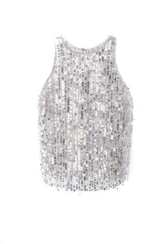 This sequined halter top from Elisabetta Franchi showcases a captivating silhouette enhanced by shimmering sequins and playful fringe. Ideal for evening events or special occasions, this piece radiates elegance and sophistication, making it a glamorous addition to your collection.

- Composition: 100% Polyester  
- Style: Halter neck, fringe detail  
- Perfect for: Evening wear, parties Cami Tanks, Dolce & Gabbana, Ballerinas, Missoni, Isabel Marant, Evening Wear, Valentino Garavani, Halter Top, Chloe