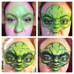 Yoda Face Paint, Kids Face Painting, Maria Garcia, Star Wars Painting, Comic Face, Star Wars Halloween