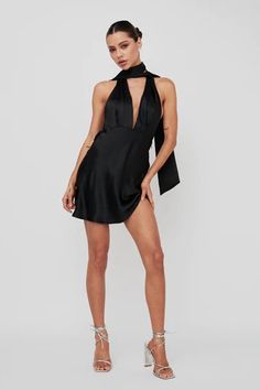 Shop the Italia Azure Halterneck Mini Dress Black | Selfie Leslie Formal Short Dresses, Azure Dress, Dress Plunging Neckline, Formal Ideas, Halterneck Mini Dress, Satin Clutch, Yellow Bridesmaids, Mini Dress Black, Iron Material