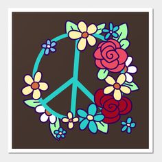 a peace sign with flowers and leaves around it