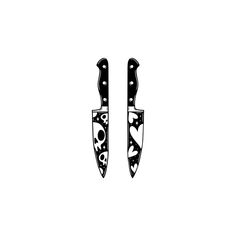 two black and white knives with hearts on them