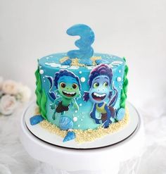 Pastel luca #luca # Disney #pixar Luca Birthday Cake Ideas, Luca Themed Cake, Luca Cake Disney, Luca Cake Ideas, Tbbc Birthday, Luca Birthday Cake