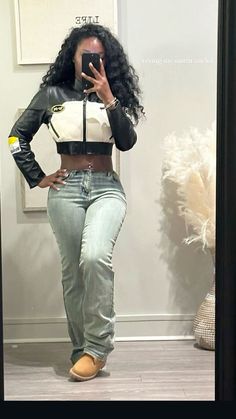 Brown Outfits For Black Women Streetwear, Cute Birthday Outfits Black Women Winter, Sneaker Baddie Outfit, Go Carting Outfit Ideas, Outfit Inspo Instagram, Leather Crop Jacket Outfits, Horseback Riding Outfit Black Women, Winter Streetwear Outfits Black Women, Cropped Jacket Outfit Black Women