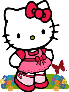 the hello kitty is wearing a pink dress