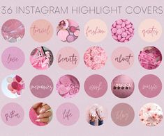 the instagram highlight covers are all pink and have different designs on them, including flowers