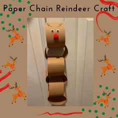 a paper chain reindeer craft hanging on the door