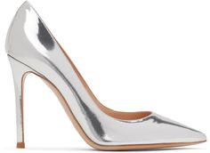 Silver Pointed Heels, Pumps Heels Stilettos, Pointed Heels, Patent Leather Heels, Silver Heels, Heels Pumps, Logo Stamp, Court Shoes, Gianvito Rossi