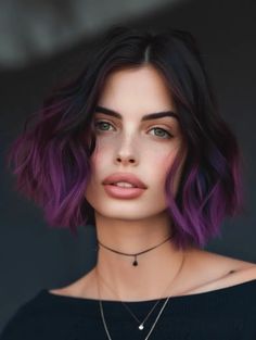 33 Stunning Hair Color Ideas for Spring 2024 New Hair Color Ideas, Dark Purple Hair Color, Hair Color Ideas For Spring, Hair Spring, Purple Ombre Hair, Dark Purple Hair, Short Ombre Hair, Diy Hair Color, Bella Hair