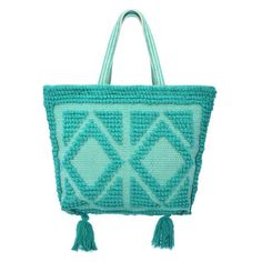 Ibiza Tassel Tote - Turquoise / Green Aqua Guadalupe Design, Green Aqua, Majorca, Turquoise Green, Aqua Green, College Fashion, Handmade Accessories, Kids Bottoms, Cloth Bags