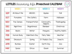 the little learning life preschool calendar