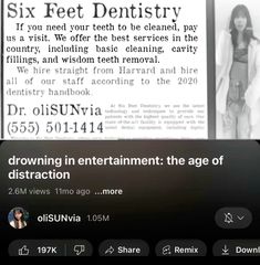 the screen is showing an ad for six feet dentist