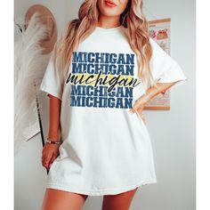 Comfort Colors Michigan Vintage Shirt, Retro Michigan Football Shirt, Preppy Michigan Football Tee, Michigan Pride Shirt, Michigan T-Shirt Orders will now be shipped out in 3-5 business days after ordered. Please send me a message if your need expedited shipping. GARMENT DETAILS  Shirts are unisex with a relaxed fit. Please double check size chart when selecting your size for a fitted or oversized look. Please size down for a more fitted look and size up 1-3 sizes for oversized look. Comfort Colors garment-dyed t-shirt, soft-washed, garment-dyed fabric with a relaxed fit. The double-needle stitching throughout the tee makes it highly durable while the lack of side-seams helps the shirt retain its tubular shape. .: 100% ring-spun cotton .: Medium fabric (6.1 oz/yd² (206.8 g/m .: Relaxed fit Relaxed Fit Short Sleeve Top For School Spirit, School Spirit Graphic Print Short Sleeve Tops, Summer School Spirit Short Sleeve Shirt, School Spirit Short Sleeve Tops With Text Print, Short Sleeve Tops With School Spirit Text Print, Relaxed Fit Short Sleeve School Spirit Shirt, Short Sleeve Tops With Graphic Print For School Spirit, Short Sleeve Tops With Text Print For School Spirit, Cotton Short Sleeve School Spirit Top