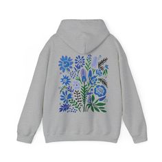 Charge into your next adventure with our Blue Flower Hoodie! This unique design features a fun and warm wildflower print, perfect for those who love to take risks and stand out. Stay cozy while making a bold statement. ♥ We want you to be happy with your item, and for it to bring you joy! If you have any problems with your order or your item, please contact us prior to leaving a review. We will do what we can to take care of you and ensure that you are a happy customer. If you are satisfied, we Winter Floral Print Cotton Hoodie, Wildflower Print, Flower Hoodie, Floral Hoodie, Happy Customer, Take Risks, To Be Happy, Blue Flower, Stay Cozy