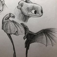 a pencil drawing of a dragon and a bat