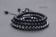 "Black minimalist bracelet. Matte Onyx Matching jewelry. Give a gift with Intention! The Matte Onyx bracelet is a perfect choice for a gift full of meaning and personal significance. Components: ♦ Matte Onyx beads, 6mm in diameter ♦ Polyester cord ONYX * Protection * Strength * Good Luck * Healing * Astrological signs: Leo, Capricorn, Gemini Primary Chakra: Root Black onyx is one of the most unique and powerful stones. It is best known for its protective qualities. Black onyx is an excellent sto Modern Beaded Bracelet With Black Beads As Gift, Black Round Bracelets With Sliding Knot, Adjustable Onyx Bracelet Gift, Adjustable Onyx Bracelet For Healing, 8mm Onyx Beads For Gifts, Capricorn Gemini, Spiritual Onyx Beads Jewelry 8mm, Black Onyx Spiritual Stretch Bracelet, Protection Energy