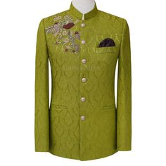 Custom made prince coat in pure soft karandi fabric | Deep green prince coat for mehndi Elegant Bandhgala For Wedding In Fall, Elegant Fall Wedding Bandhgala, Luxury Long Sleeve Nehru Jacket For Winter, Tailored Wedding Outerwear With Covered Buttons, Luxury Winter Nehru Jacket, Tailored Long Sleeve Festive Sherwani, Festive Long Sleeve Tailored Sherwani, Festive Sherwani With Long Sleeves, Gold Single-breasted Suits With Long Sleeves