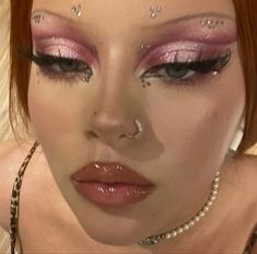 Pink Formal Makeup Looks, Unique Makeup Looks Fun, Unapproachable Makeup Look, Pink Glam Makeup Looks, Possessed Makeup, Extreme Makeup Looks, Bratz Makeup Look, Glam Eyeshadow Looks, Creative Face Makeup