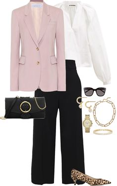 From my Stylebook Looks Black Elegant Pants Outfit, Business Gala Dinner Outfit, Blazer With Belt Outfit, Pink Blazer Outfit, Meeting Outfit, Mommy Outfits, Look Formal, Stylish Work Attire