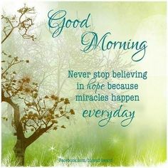 a tree with the words good morning on it and an image of a green background