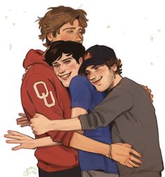 three young men hugging each other with the caption's name on it,