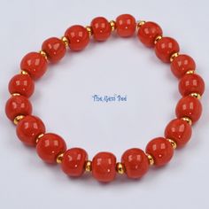 Thank you for coming in! Beautiful rare Mediterranean Sardinia Coral with stunning tomato red color and lovely barrel shape! The color is directly from the ocean, not dyed! 100% natural beauty! 7 inch stretchy bracelet with 18k solid gold spacers! Manufactured in Italy! Appr 18.22 Grams. You'll get the bracelet you see! SIZE of the coral : Appr. 8mm-9.5mm Diameter COLOR: Red GRADE: AA Elegant Red Coral Beaded Bracelets With Round Beads, Elegant Red Coral Beaded Bracelets, Elegant Coral Beaded Bracelets, Elegant Orange Beaded Bracelets With Gemstones, Elegant Orange Gemstone Beaded Bracelets, Handmade Elegant Red Coral Bracelets, Elegant Handmade Red Coral Bracelets, Elegant Red Round Bead Bracelets, Elegant Red Round Beaded Bracelets