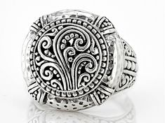 Artisan Collection of Bali™ Sterling Silver Filigree & Hammered Statement Ring. Measures Approximately 0.80"L x 0.80"W. Oxidized. Not Sizeable. Vintage Round Jewelry With Artistic Design, Elegant Silver Rings With Artistic Design, Silver Rings With Artistic Design, Oxidized Finish Filigree Ring For Gift, Hallmarked Silver Filigree Ring, Bohemian Silver Filigree Ring In Sterling Silver, Bohemian Sterling Silver Adjustable Filigree Ring, Platinum Filigree Ring In Silver, Hallmarked, Antique Silver Filigree Ring Hallmarked