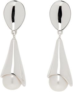 Pair of handcrafted drop earrings in sterling silver. · Graphic with freshwater pearl at drop · Post-stud fastening · H1.75 x W0.5 Supplier Color: Sterling silver Silver Clip-on Teardrop Earrings For Formal Occasions, Modern Long Drop Pearl Earrings, Luxury Silver Teardrop Pearl Earrings, Formal Silver Teardrop Earrings With Polished Finish, Modern Silver Long Drop Pearl Earrings, Silver Long Drop Pearl Earrings For Formal Events, Modern Teardrop Pearl Earrings For Formal Occasions, Formal Long Drop Silver Pearl Earrings, Silver Drop Pearl Earrings For Evening