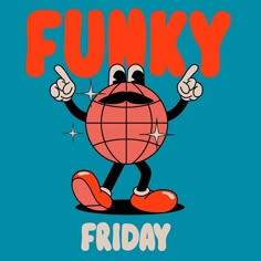 an image of a cartoon character with the words funky friday