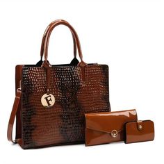 3 Sets Luxury Handbag for Women - High-End Fashion Accessory Alligator Pattern, Crossbody Bag Pattern, Mothers Bag, Patent Leather Handbags, Handbag For Women, Handbag Patterns, Tote Pattern, Handbag Wallet, Casual Tote