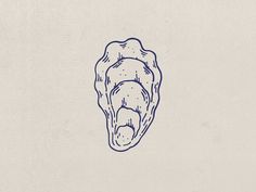 a drawing of an oyster shell on a white paper with blue ink in the middle