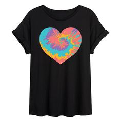 Show your love in this Juniors' Tie Dye Heart Flowy Tee. Show your love in this Juniors' Tie Dye Heart Flowy Tee. Short sleeves Crewneck Rolled cuffsFABRIC & CARE Cotton, polyester Machine wash Imported Size: Large. Color: Black. Gender: female. Age Group: kids. Pattern: Graphic. Cute Multicolor Heart-shaped Tops, Multicolor Summer T-shirt With Heart Graphic, Black Trendy T-shirt With Heart Print, Casual Multicolor T-shirt With Heart Print, Casual Multicolor Heart Print T-shirt, Multicolor Heart Graphic Crew Neck Top, Summer Multicolor Heart Print T-shirt, Multicolor Heart-shaped Top For Summer, Tie Dye Heart