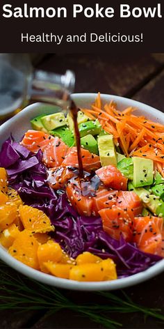 Salmon Salad Bowl Salmon Poke Bowl, Bowl Recipes Easy, Power Bowl Recipe, Delicious Salmon Recipes, Asian Dressing, Salmon Poke, Healthy Bowl